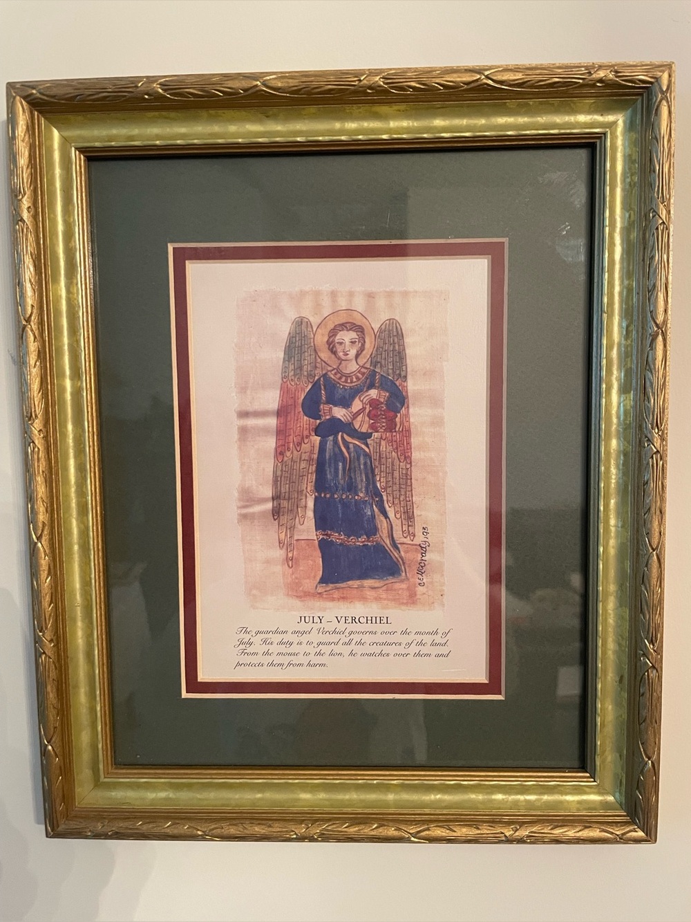 Framed and double matted print of July guardian angel - Verchiel.